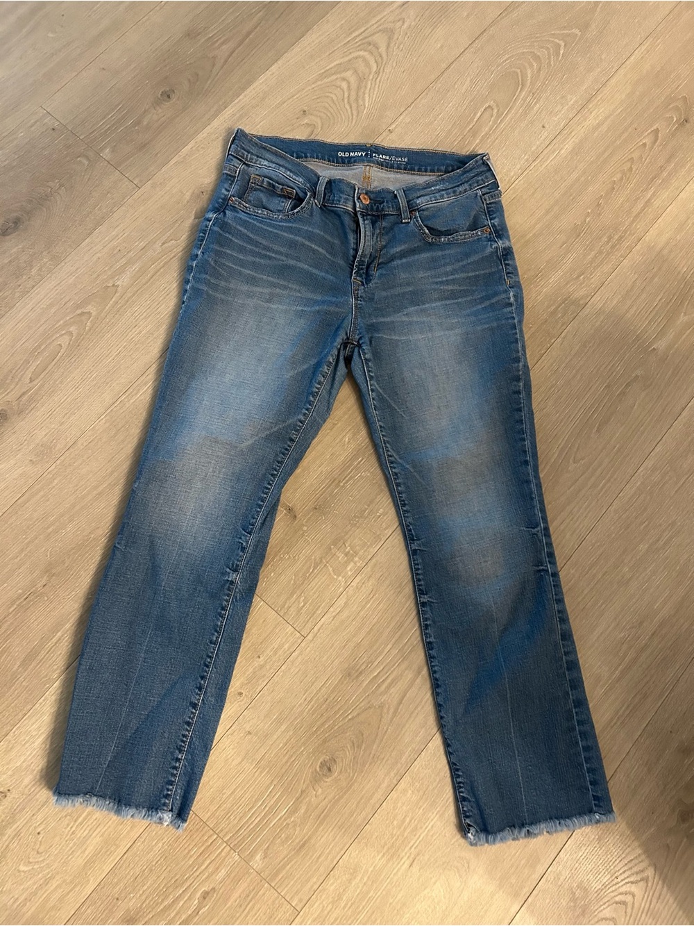 Old Navy Blue Women's Straight Crop Jeans with Frayed Hem